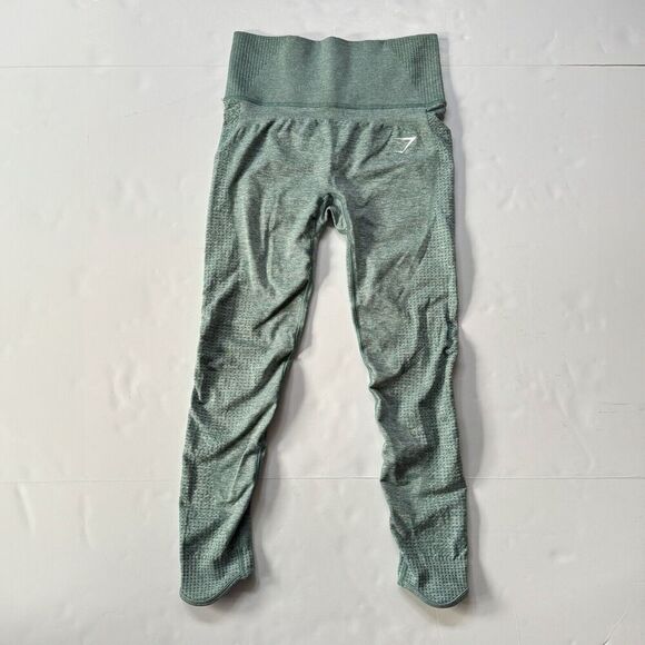 Gymshark Vital Boost Leggings Small Jade Marl Seamless Ribbed High Waist Pocket - Picture 1 of 9